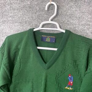 Vintage Blarney Castle Mens Green V-Neck Golf Sweater Made in Ireland Size M